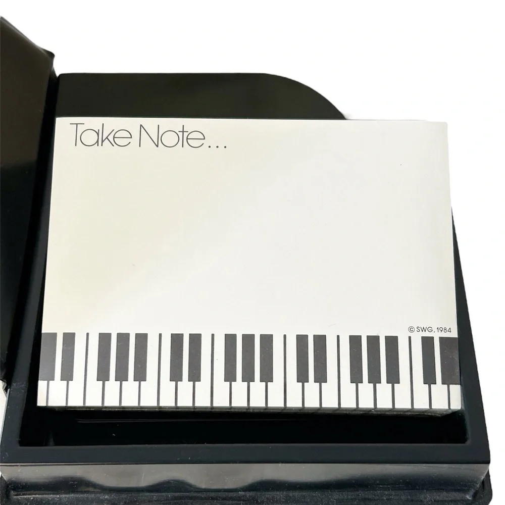 Vintage 1980s Piano Shaped Note Pad with Themed Note Paper & Music Note Pencil